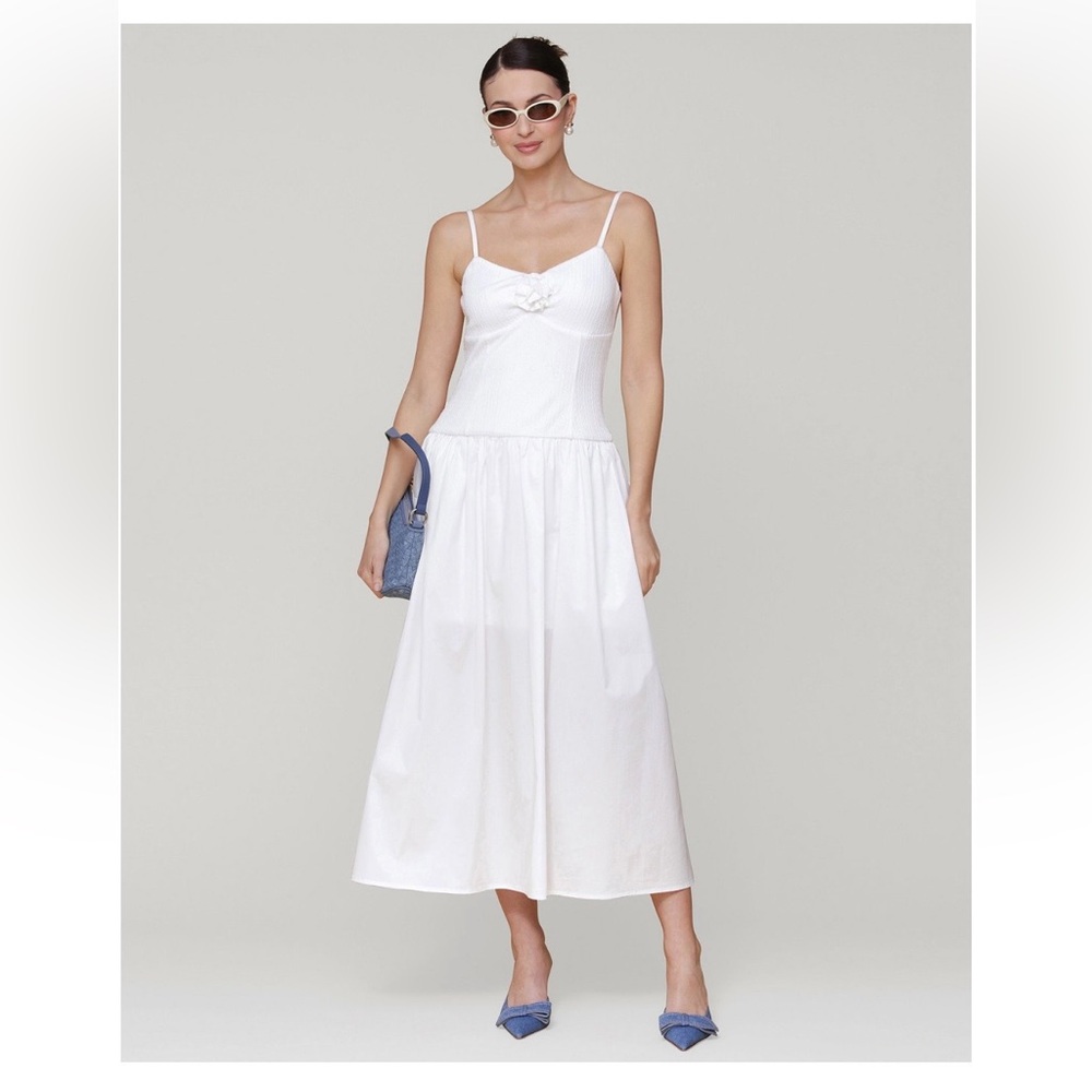 Avec Les Filles White Rosette Midi Dress